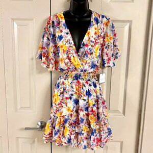 NWT Laundry by Shelli Segal Floral Watercolor Smocked Dress - Size 0